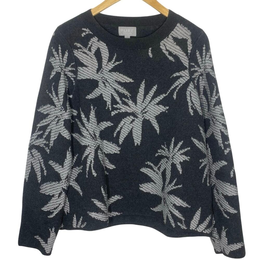 Pure Collection Knitted Palm Jacquard Sweater Sz 8 / 10 Medium  Cashmere blend